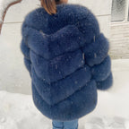 QUEENTINA  Natural Fox Fur Coats Fashion New Women's Very Warm And Stylish Jacket Vest Stand Collar Leather Coat Women Winter - Matrix Studios