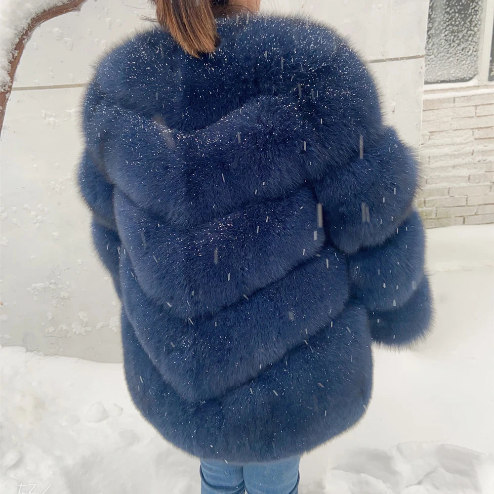 QUEENTINA  Natural Fox Fur Coats Fashion New Women's Very Warm And Stylish Jacket Vest Stand Collar Leather Coat Women Winter - Matrix Studios