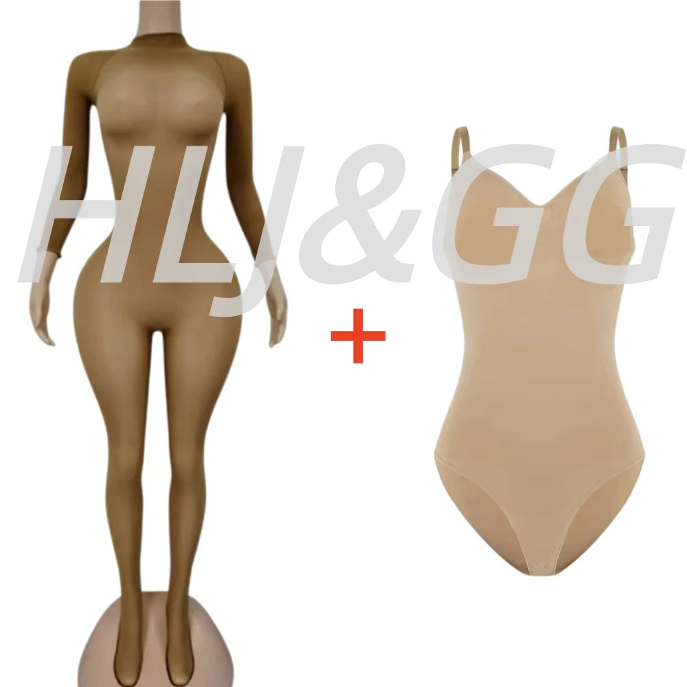 HLJ&GG Sexy Mesh See Through Bodycon Jumpsuits And Bodysuits Suits Women Long Sleeve Stretchy Playsuits Party Night Club Overall - Matrix Studios