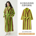 2025 New Autumn/Winter Women's Sleepwear Thick Velvet Warm Robe Couple Coral Velvet Striped Lengthed Home Clothes Bathrobe - Matrix-studios.com