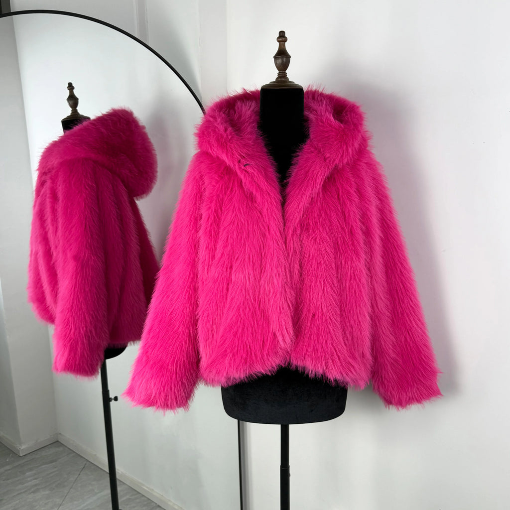 Tuularose Women Fur Coat Women 2025 Plush Red Bomber Jacket Solid Crop Long Sleeve Jacket Warm Winter Coats Female Casual Coats - Matrix Studios