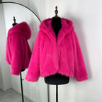 Tuularose Women Fur Coat Women 2025 Plush Red Bomber Jacket Solid Crop Long Sleeve Jacket Warm Winter Coats Female Casual Coats - Matrix Studios