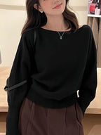Batwing Long sleeve Knitted Pullover Women 300g Thick Off shoulder Top Korean Fashion Sweater Loose Casual Autumn Outwear Pull - Matrix Studios
