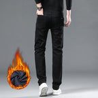 WTHINLEE Winter Men Black Straight Stretch Denim Thick Velvet Pants Warm Jeans Casual Fleece Line Trousers Male Plus Size - Matrix Studios