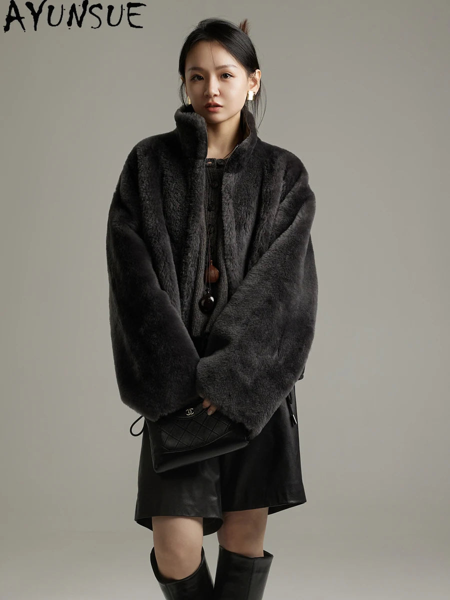 AYUNSUE Natural Sheepskin Fur Coat Women Stand Collar Real Leather Jacket Winter Jackets Luxury Clothing Female Шуба Женская - Matrix Studios