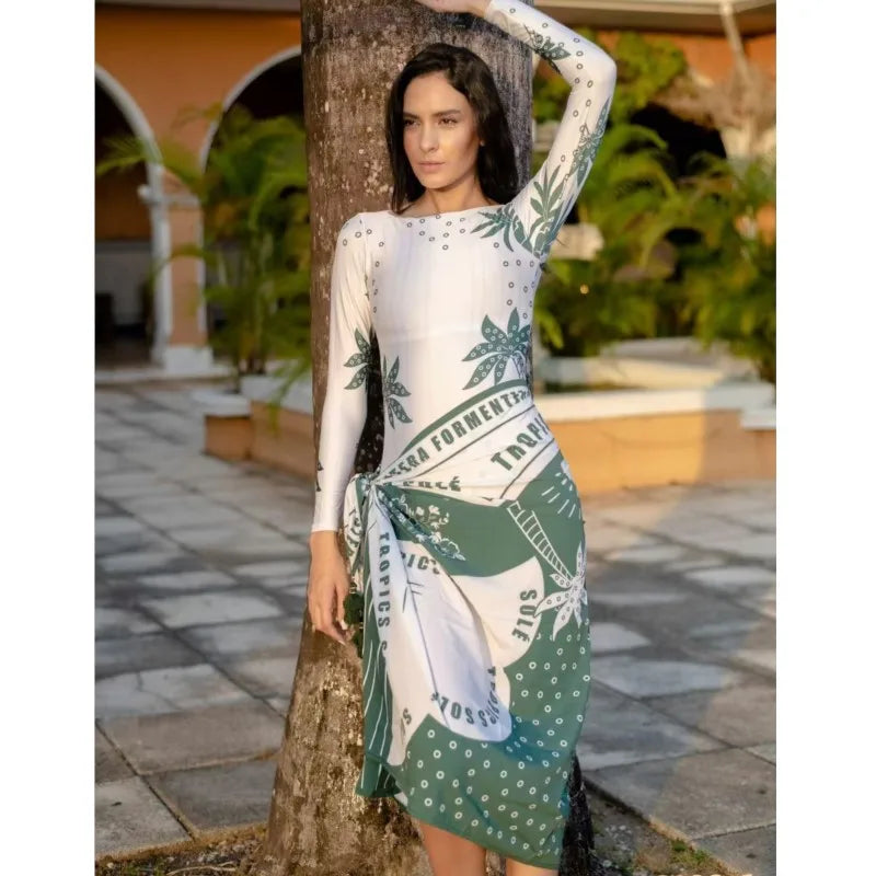 Retro Bikini Printed Fashion Two Piece Swimsuit And Cover Up With Skirt Tight Women's Bandage Summer Beach Luxury Elegant - Matrix Studios