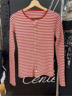 Pink Striped Slim Long Sleeve Tees Women Spring Casual Cotton O-neck Tshirt New Tops Clothes Sweet Cute  Vintage T-shirts Y2K - Matrix-studios.com