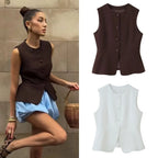 ETJ Autumn 2025 women's elegant fashion solid color round neck vest temperament versatile button up vest - Matrix Studios