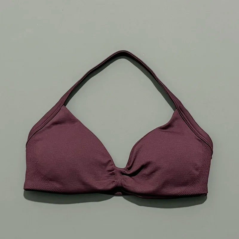 HISTELLO Sports Bra Push Up Strappy Sexy Open Back Gym Crop Top Removable Cups Women Workout Clothing Gym Top Halter Sport Bra - Matrix Studios