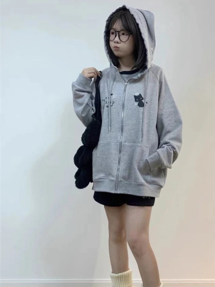 Y2k Kawaii Japanese Cartoon Long Sleeve Zipper Hooded Sweatshirts Subculture Loose Casual Hoodies Women Tops 2000s Vintage Chic - Matrix Studios