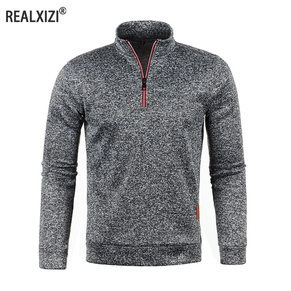 Men's Sweatshirts Half Zipper Pullover Male Long Sleeve Flleece Sweater Standcollar Snowflakes Hoodies Men Clothes - Matrix Studios