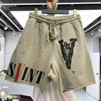 Apricot Khaki Saint Shorts Men Woman Hip Hop Heavy Fabric Vintage High Street Graffiti Good Quality Joggers