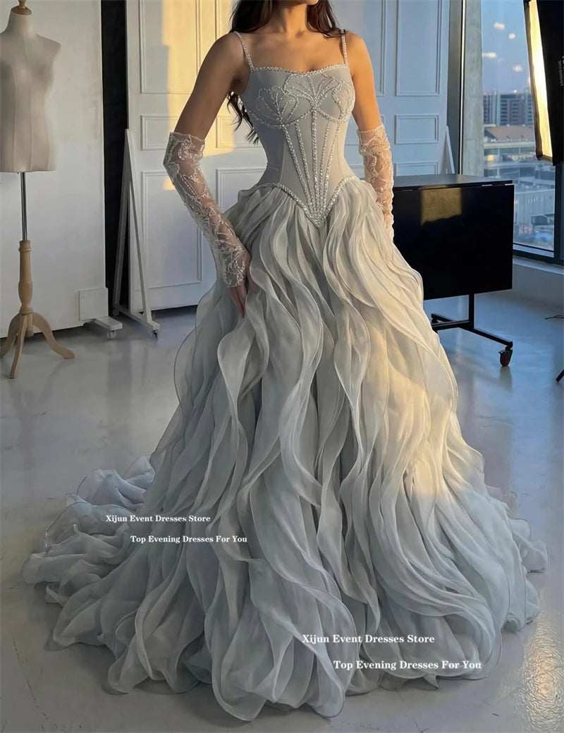Xijun Luxury Long Evening Dresses Ruffles Beads Formal Dubai Prom Dresses Ruched Sweetheart A-Line Prom Gowns Women Customized - Matrix Studios