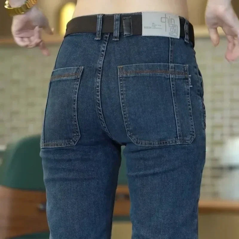 Spring Summer Thin Six Pocket Men's Jeans Elastic Straight Leg Casual Slim Fit Jeans Versatile Multi-Pocket Long Y2K Denim Pants - Matrix Studios