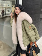 2024 Luxury Fox Fur Collar Long Coats 2024 Women Winter Soft Warm Loose Jacket Puffer Parka Female Windproof Snow Outwear Coats - Matrix Studios