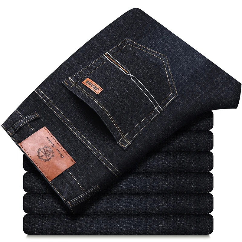 Men's classic high-end fashion versatile jeans, soft and slightly elastic black business denim pants, stylish upper body - Matrix Studios