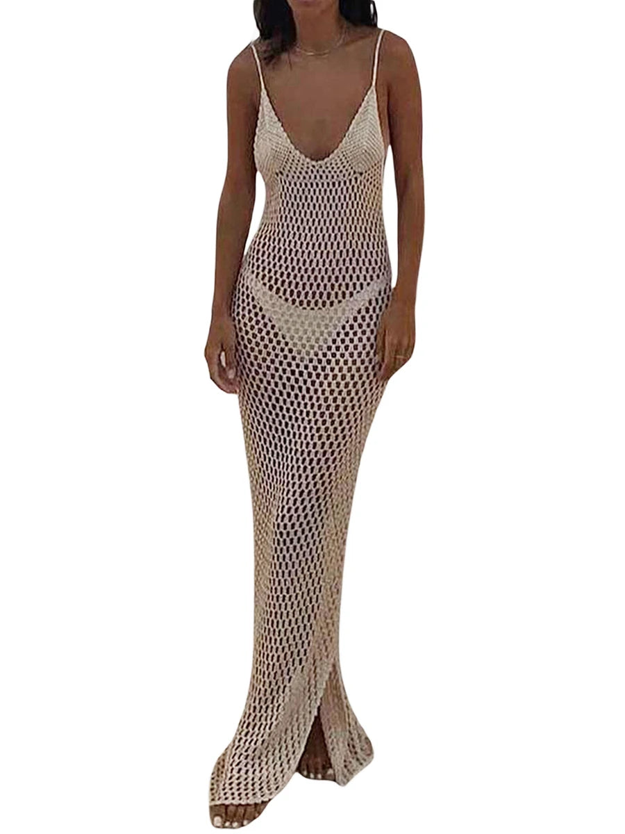 Women Knitted Beach Cover Ups Crochet Cutout Backless Beach Dress For Women Bikini Swimsuit Bathing Suit Summer Beachwear - Matrix Studios