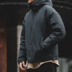 Maden Hooded Down Jacket for Men Winter Thickened Matte Glossy Fabric Parka Outdoor Warm Coat Versatile Outerwear Black Jacket - Matrix Studios