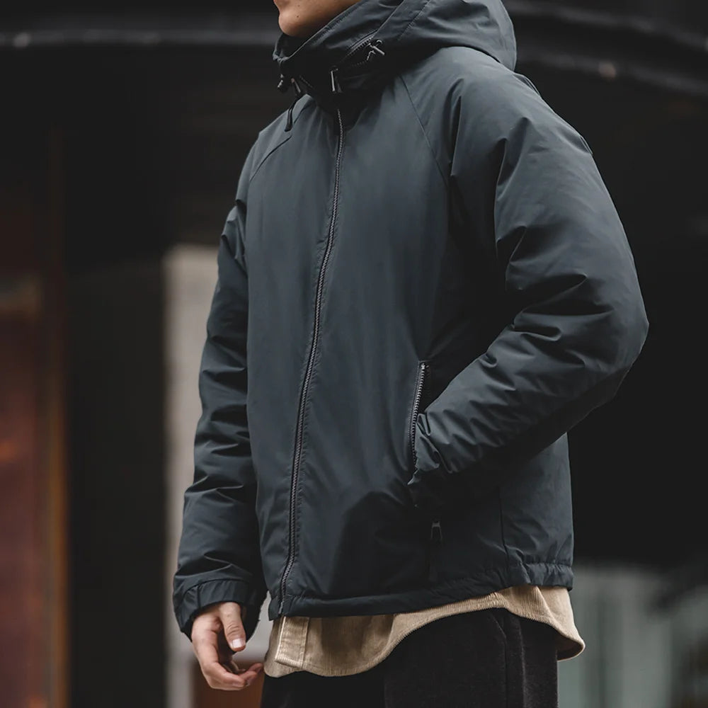 Maden Hooded Down Jacket for Men Winter Thickened Matte Glossy Fabric Parka Outdoor Warm Coat Versatile Outerwear Black Jacket - Matrix Studios
