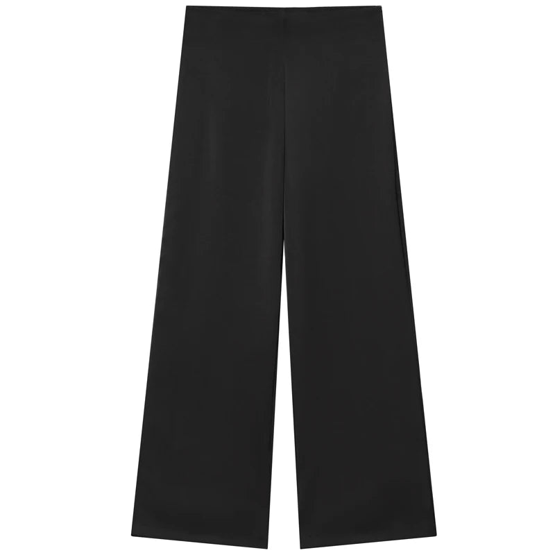 HXAO Satin Pant Sets Women's Two Pieces Set Strapless Off Shoulder Tube Vest 2 Piece Sets Woman Outfit High Waist Trousers Sets - Matrix-studios.com