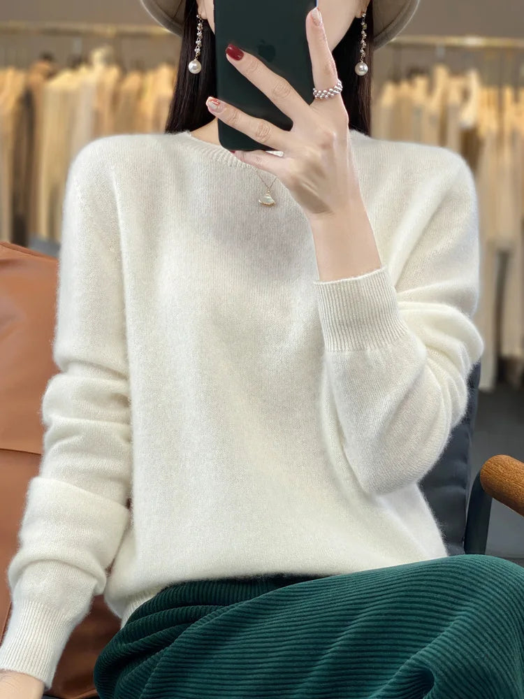 100% Merino Wool Sweater Women O-neck Cashmere Knitwear Female Pullover Autumn Winter Casual Tops Solid Color Soft  Clothing - Matrix Studios
