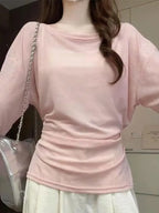See Through Long Sleeve Oversize T Shirt Women Sexy Back Bandage Off Shoulder Top Female Basic Long Tees Korean Chic Lady New - Matrix-studios.com