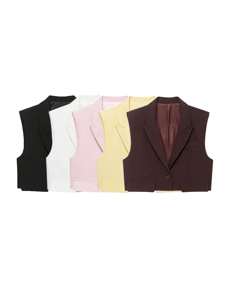 Women's Chic Vest Tops Fashion Cropped Waistcoat Sleeveless Lapel Collar Female Outerwear - Matrix Studios