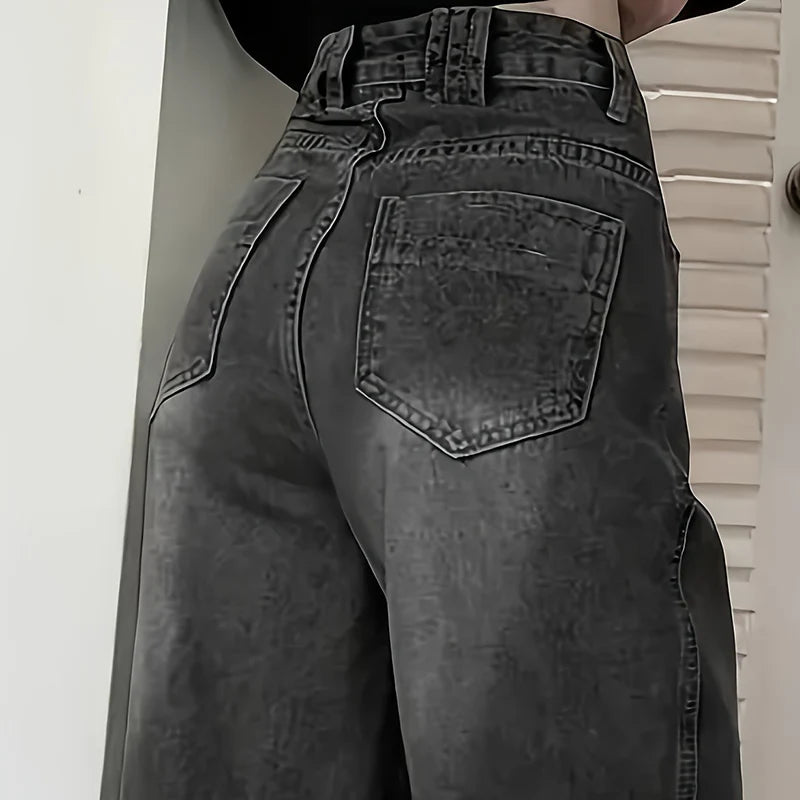 Women Fashion Loose Jeans Female High Waist Streetwear Designer Wide Leg Trousers Female Classic Gray Goth Straight Leg Pants - Matrix-studios.com