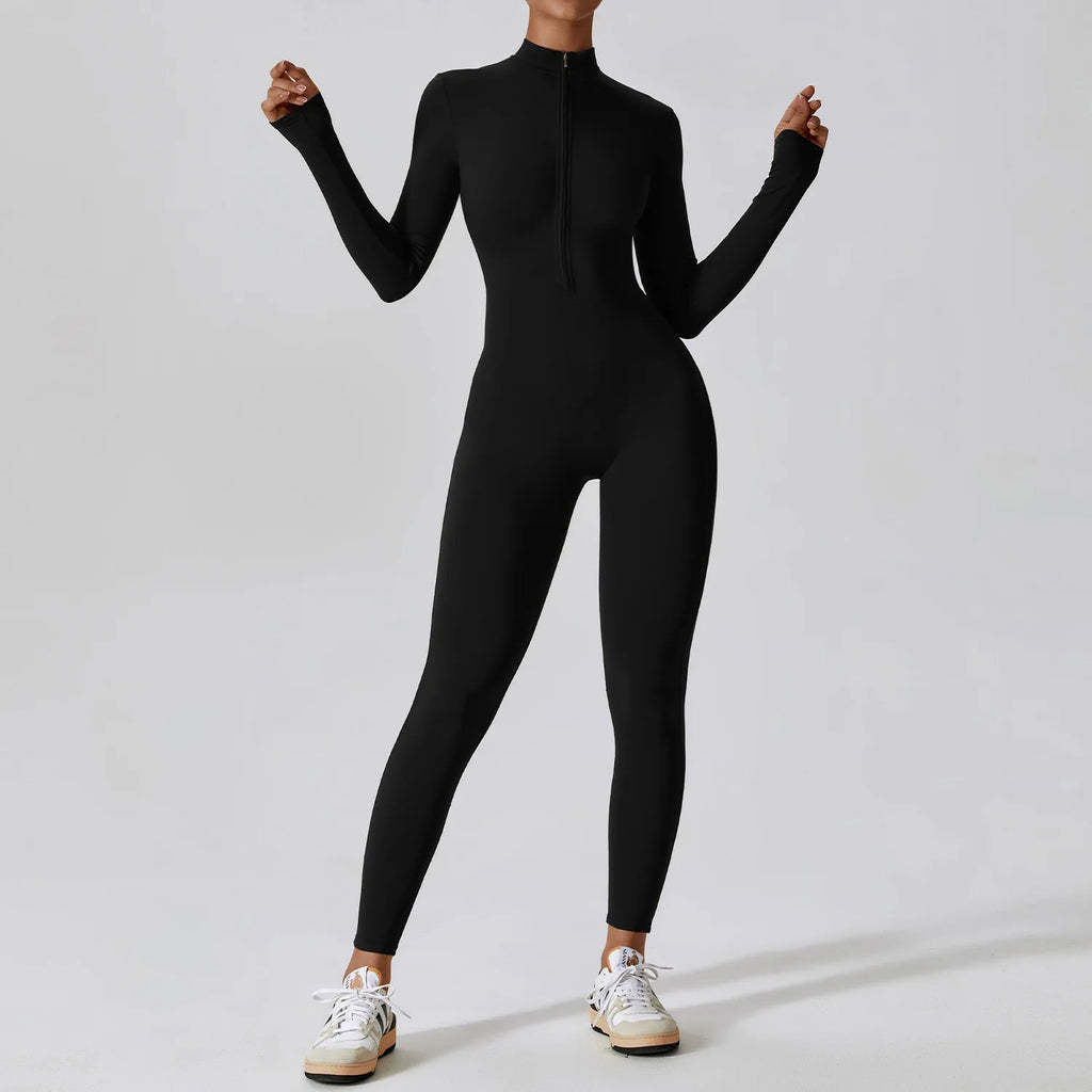 Yoga Boilersuit Long Sleeved Women's Sportswear Gym Zipper Jumpsuits Workout High-intensity Fitness One-piece Skin-tight Garment - Matrix-studios.com
