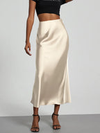 21 Colors New 2026 Women's Elegant High Waist Satin Long Skirts Female Summer Solid Color Faldas - Matrix-studios.com
