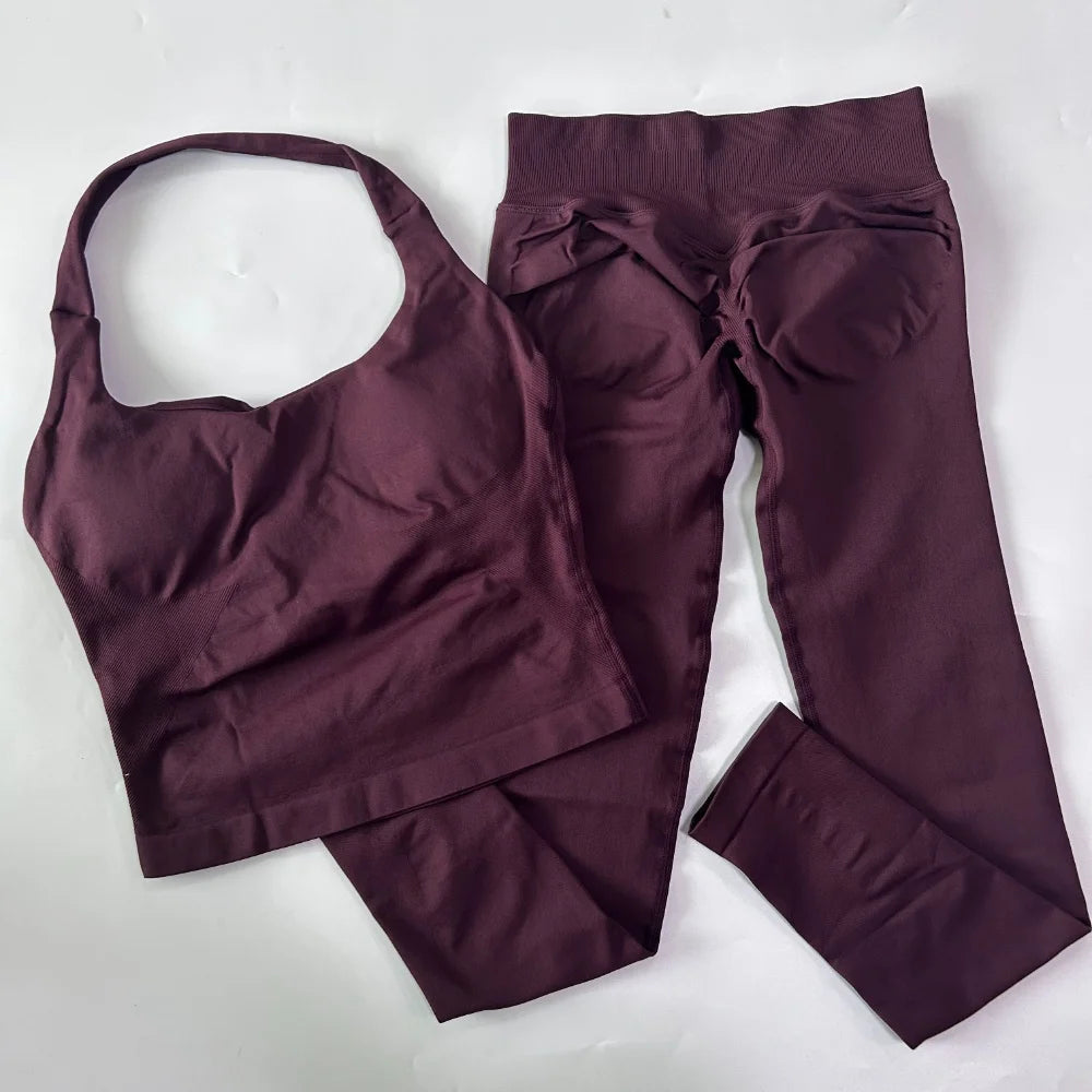 1-2pcs Gym Set Women Backless Tank Tops High Waist Scrunch Seamless Shorts High Waist Yoga Leggings Workout Sets Gym Suit - Matrix-studios.com