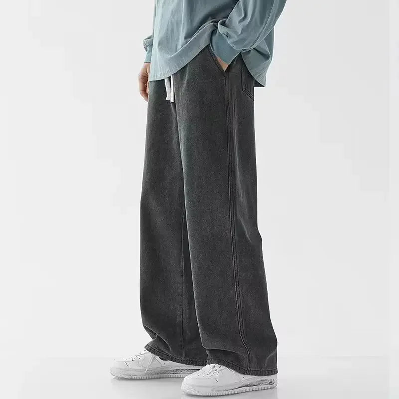 Spring Autumn Men Baggy Jeans Oversize Straight Loose Casual Denim Trousers Solid Color Streetwear Fashion Y2k Wide Leg Pants - Matrix Studios