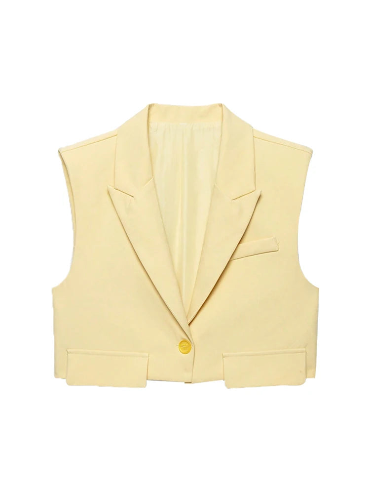 Women's Chic Vest Tops Fashion Cropped Waistcoat Sleeveless Lapel Collar Female Outerwear - Matrix Studios