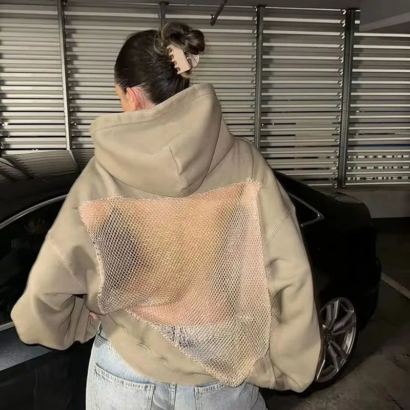 1/2PCS Fashionable Women’s Hoodie Solid Color Hollow Mesh Backless Sweatshirt for Fall and Winter Ideal Christmas Gift - Matrix Studios