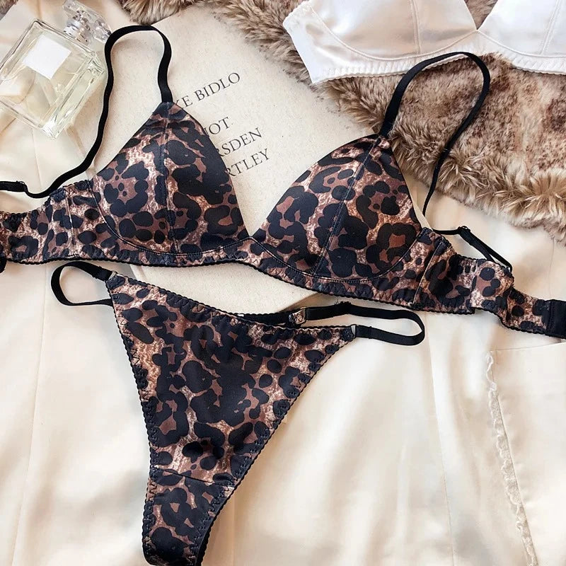 Summer Women Underwear Set Sexy Silken Triangle Cup Wireless Bras French Bralette Seamless Intimates Bra and Thong Lingerie Set - Matrix-studios.com