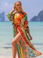 Swimsuit Cover Up Printed Kimono for Sea Boho Coverup Long Luxury Beach Outings Belted Swimwear Cape Holiday Bathing Suits Sales - Matrix Studios