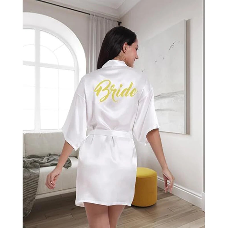 RB91 2017 Fashion Silk Bride of Mother Robe with Gold Letter Sexy Women Short Satin Wedding Kimono Sleepwear Get Ready Robe - Matrix-studios.com