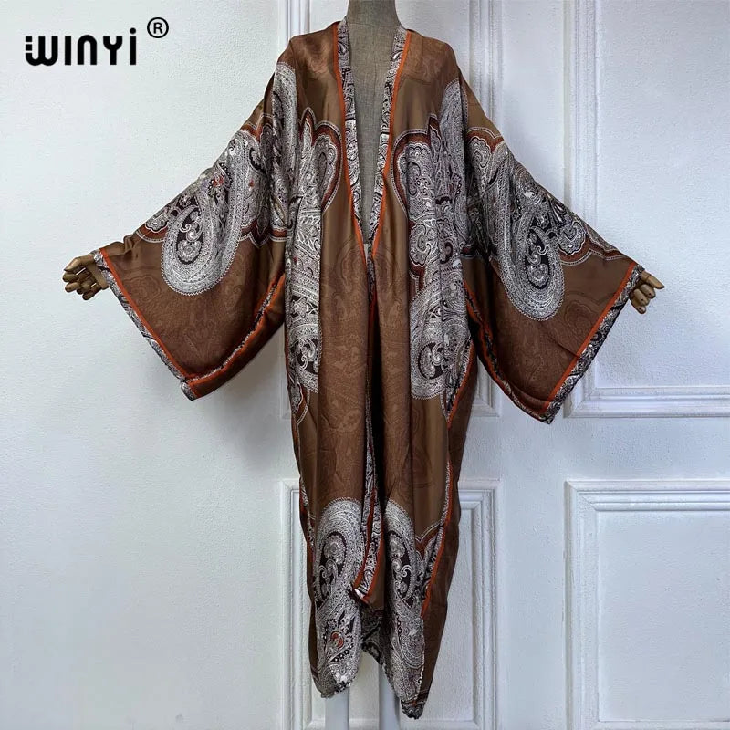 WINYI Summer Bohemian Kimono Beach Cover-Up Swim Suit Elegant African Women Boho Cardigan Sexy Holiday Long Sleeve Beach Dress - Matrix Studios