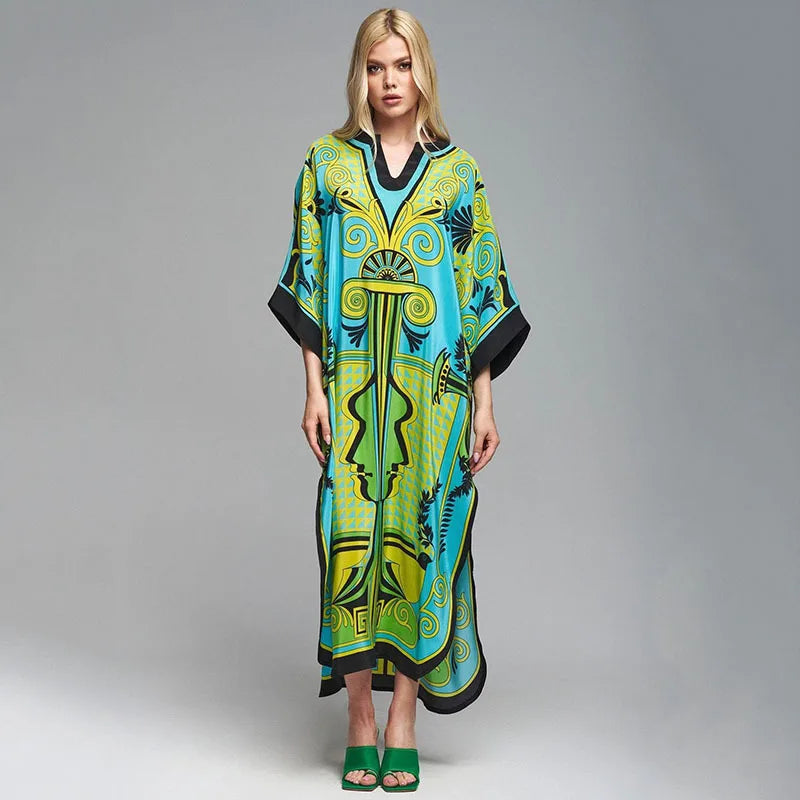 2026 Women Swimsuit Beach Cover Up dress Sleeve Kaftan Beach Tunic Long Pareos Bikinis Cover ups Summer Robe Plage Beachwear - Matrix Studios