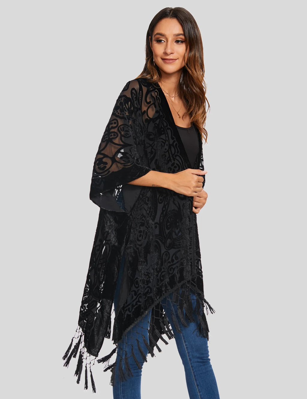 MJSERECA New Bohemian Burnt Plush Kimono for Woman Long Cardigan With tassel Beach Cover-up Casual Cardigan Shawl Chiffon Shirt - Matrix Studios