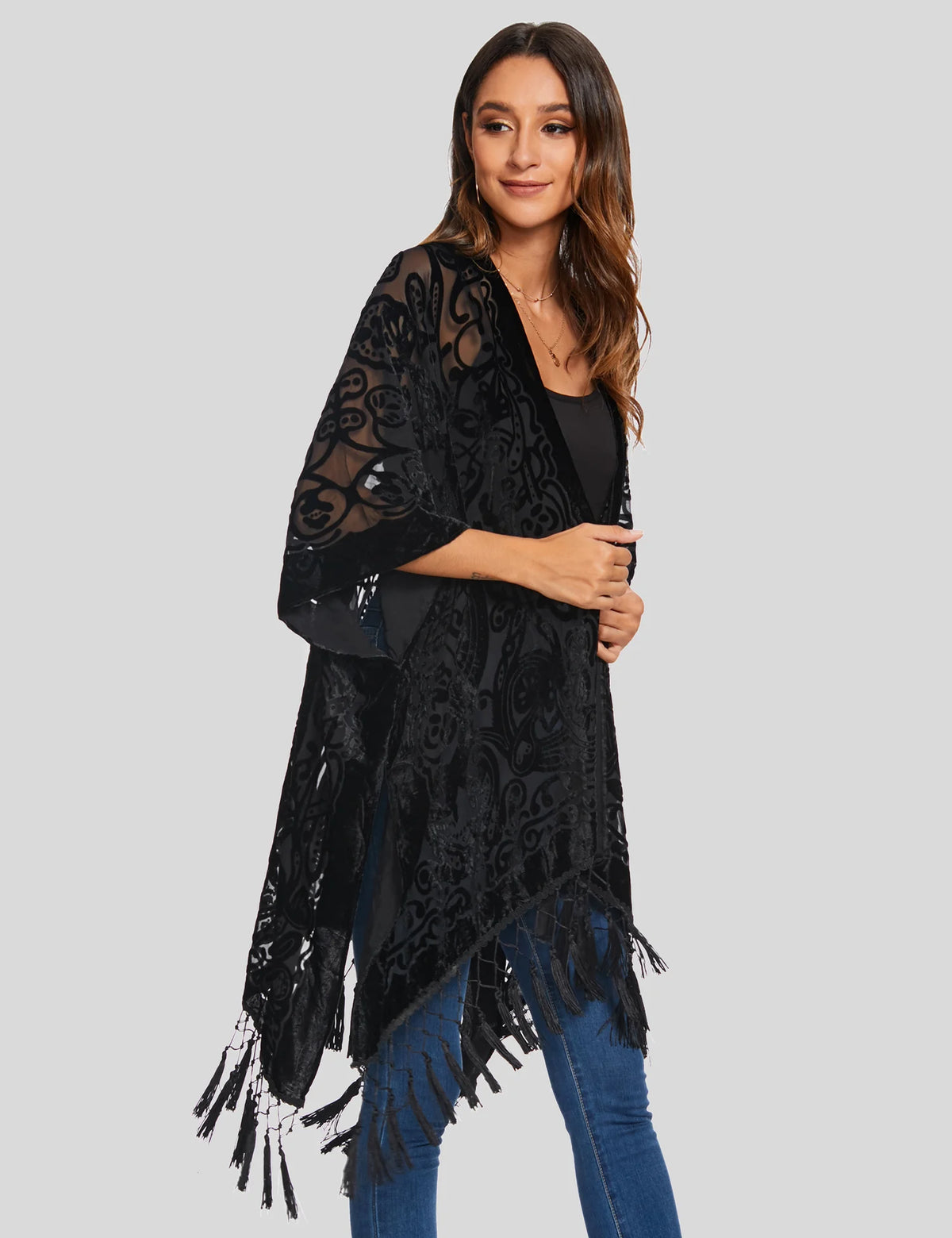 MJSERECA New Bohemian Burnt Plush Kimono for Woman Long Cardigan With tassel Beach Cover-up Casual Cardigan Shawl Chiffon Shirt - Matrix Studios