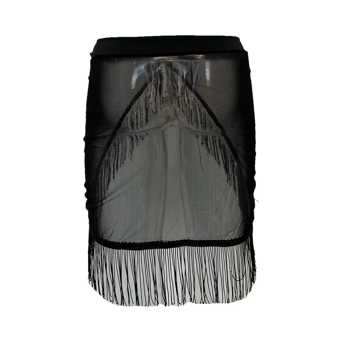 Women's Irregular Sarong Skirt Beachwear Cover Ups Tassels Design High Waist Smock Sunscreen Large Size Black Cover Ups S-5XL - Matrix Studios
