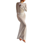 Fashion Women Wrapped Dress Long Sleeve Round Neck See Through Sunscreen Solid Color Backless Beach Long Dress Summer Cover Up - Matrix-studios.com