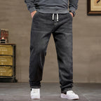Extra Big Size Jeans Men High Elastic Waist Baggy Denim Pant Male Plus Large Loose Slim Fit Cowboy Trouser 8XL 6XL Classic Black - Matrix Studios