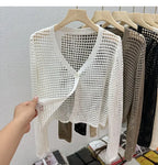 Single Button Crochet Mesh Cardigan for Women Semi Sheer Openwork Sunscreen Jacket Cover Up Summer Hollow-out Knitted Cardigan - Matrix Studios