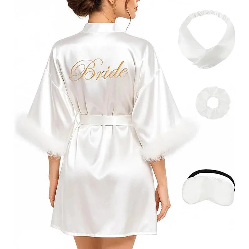 3pc set of glitter gold novia robe bride slippers bridal sash foil writing Espanol spanish kimono la novia women pajamas robe - Matrix-studios.com
