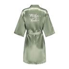 Women's Satin Robe Silk Kimono Bathrobe Pure Short Sexy Sleepwear Bridesmaid Bride Party Robes Grass Green
