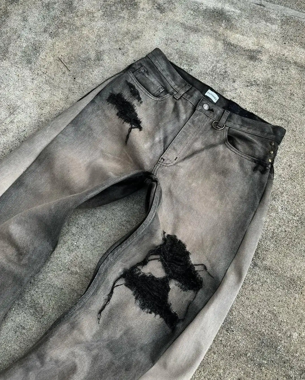 American Hip Hop Mens Jeans High Waist Frayed Patchwork Embroidery Micro Flared Jeans Spring Street Clothing Loose Floor Pants - Matrix Studios
