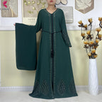 New Muslim Abayas For Women Long Sleeved Dress Dubai Lady Elegant Long Dress Islam Clothing African Abaya Loose Robe With Turban - Matrix-studios.com