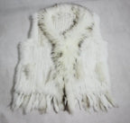 Harppihop womens natural real rabbit fur vest with raccoon fur collar waistcoat/jackets rex rabbit knitted winte - Matrix Studios
